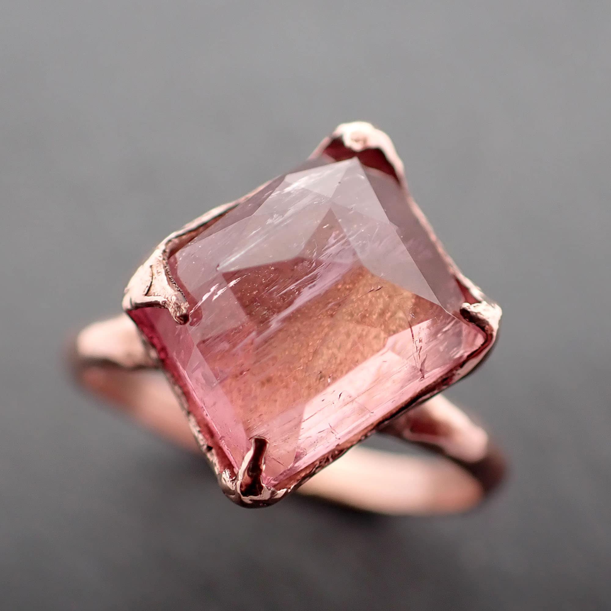 Fancy cut pink Tourmaline Rose Gold Ring Gemstone Solitaire recycled 14k statement cocktail statement 3389