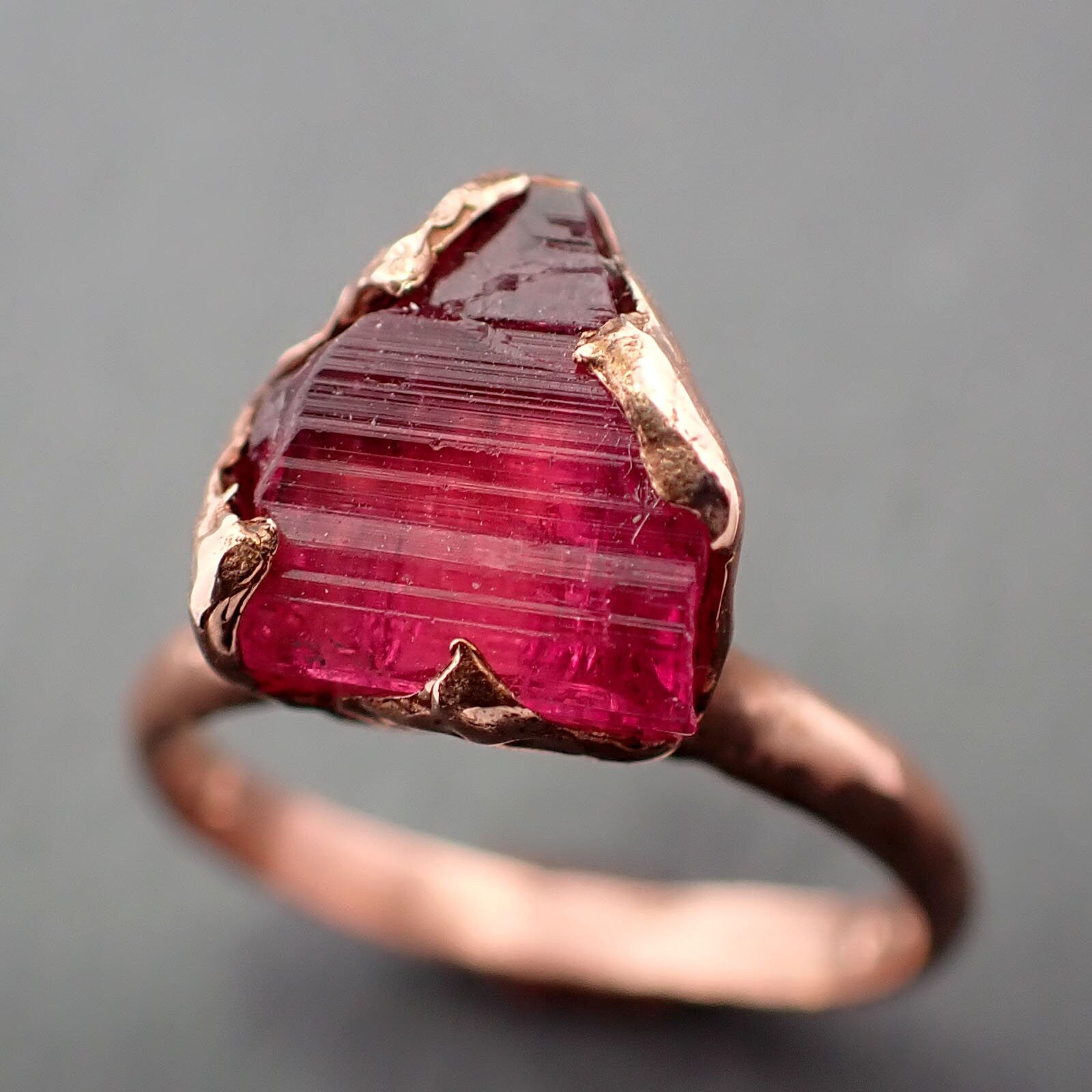 Raw Pink Tourmaline Rose Gold Ring Rough Uncut  Pink Gemstone Promise engagement wedding recycled 14k Size stacking byAngeline 3380