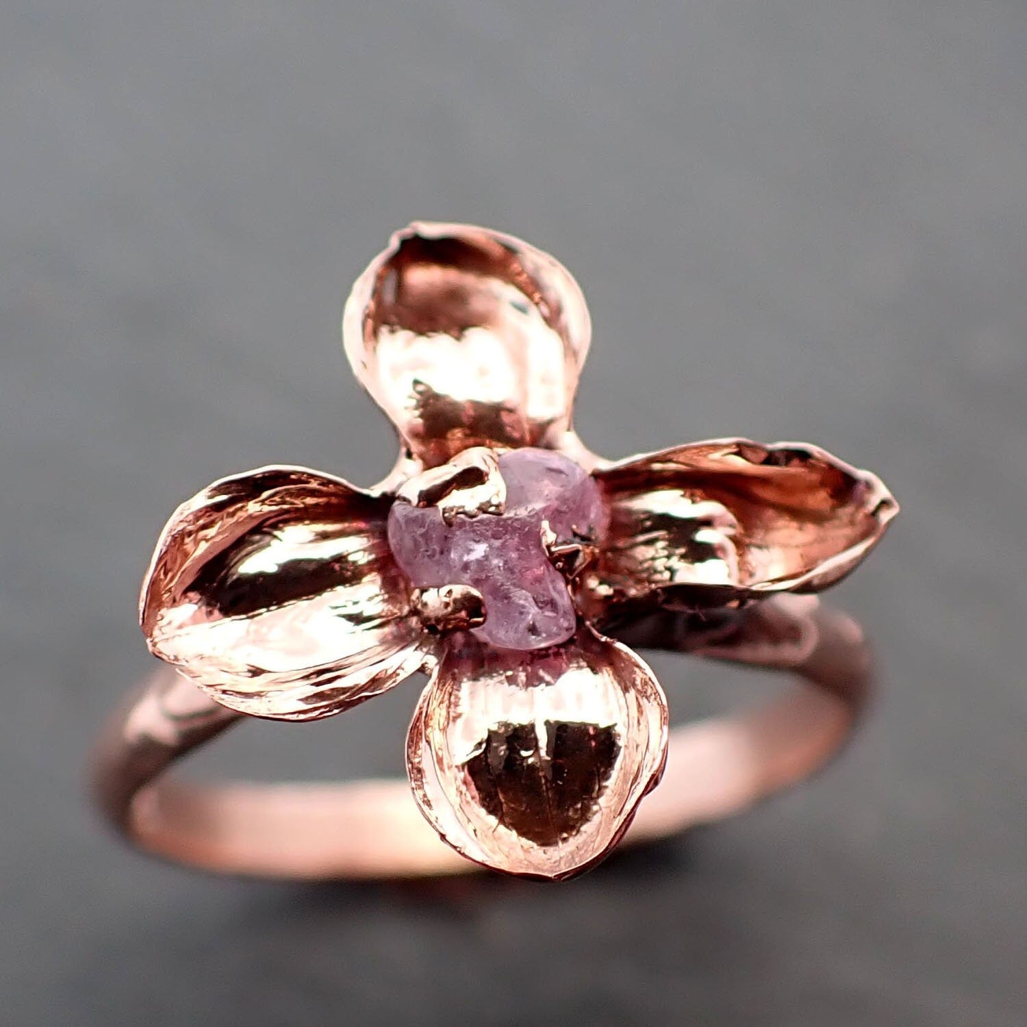 Real Flower and pink Sapphire 14k Rose gold wedding engagement ring Enchanted Garden Floral Ring byAngeline 3391