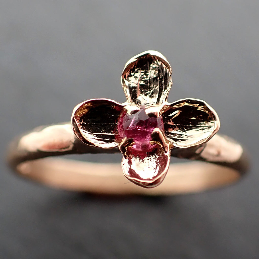 Real Lilac Flower casting with faceted Ruby 14k Yellow gold Solitaire ...