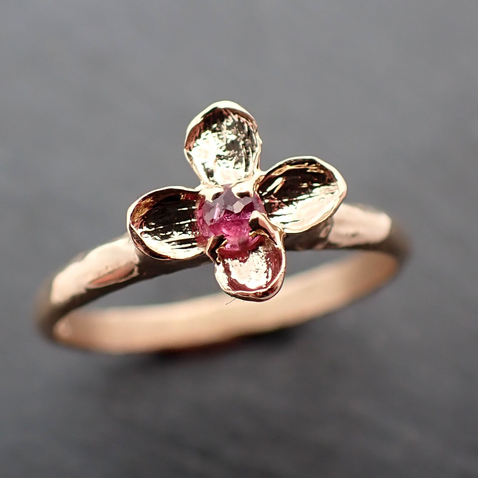 Real Lilac Flower casting with faceted Ruby 14k Yellow gold Solitaire Enchanted Garden Floral Ring byAngeline 3392