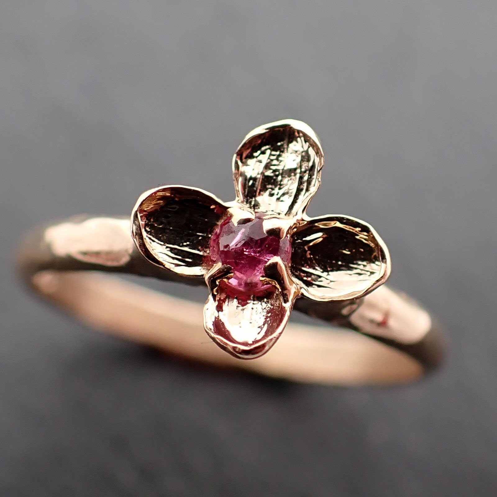 Real Lilac Flower casting with faceted Ruby 14k Yellow gold Solitaire Enchanted Garden Floral Ring byAngeline 3392