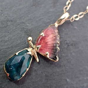 Pink / blue Tourmaline pendant Butterfly / 14k Yellow Gold pendant One Of a Kind Gemstone Bespoke byAngeline 3404