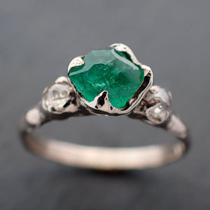 Partially Faceted Emerald Multi stone White 14k Gold Ring Birthstone One Of a Kind Gemstone Ring Recycled 3394