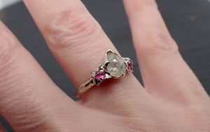 Faceted Fancy cut white Diamond and ruby multi stone Engagement 14k White Gold Lilac setting Wedding Ring 3395