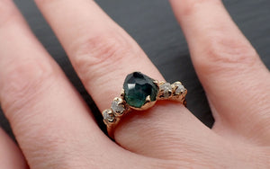 Partially faceted green Montana Sapphire and fancy Diamonds 14k Yellow Gold Engagement Wedding Ring Gemstone Ring Multi stone Ring 3405