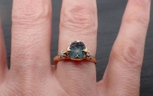 Raw blue green Montana Sapphire and rough diamonds Yellow 14k Gold Engagement Wedding Gemstone Multi stone 3406