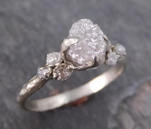 Raw Diamond Yellow 18k gold Engagement Ring Rough Gold Multi stone Wedding Ring diamond Wedding Ring Rough Diamond Ring byAngeline C0114 - by Angeline