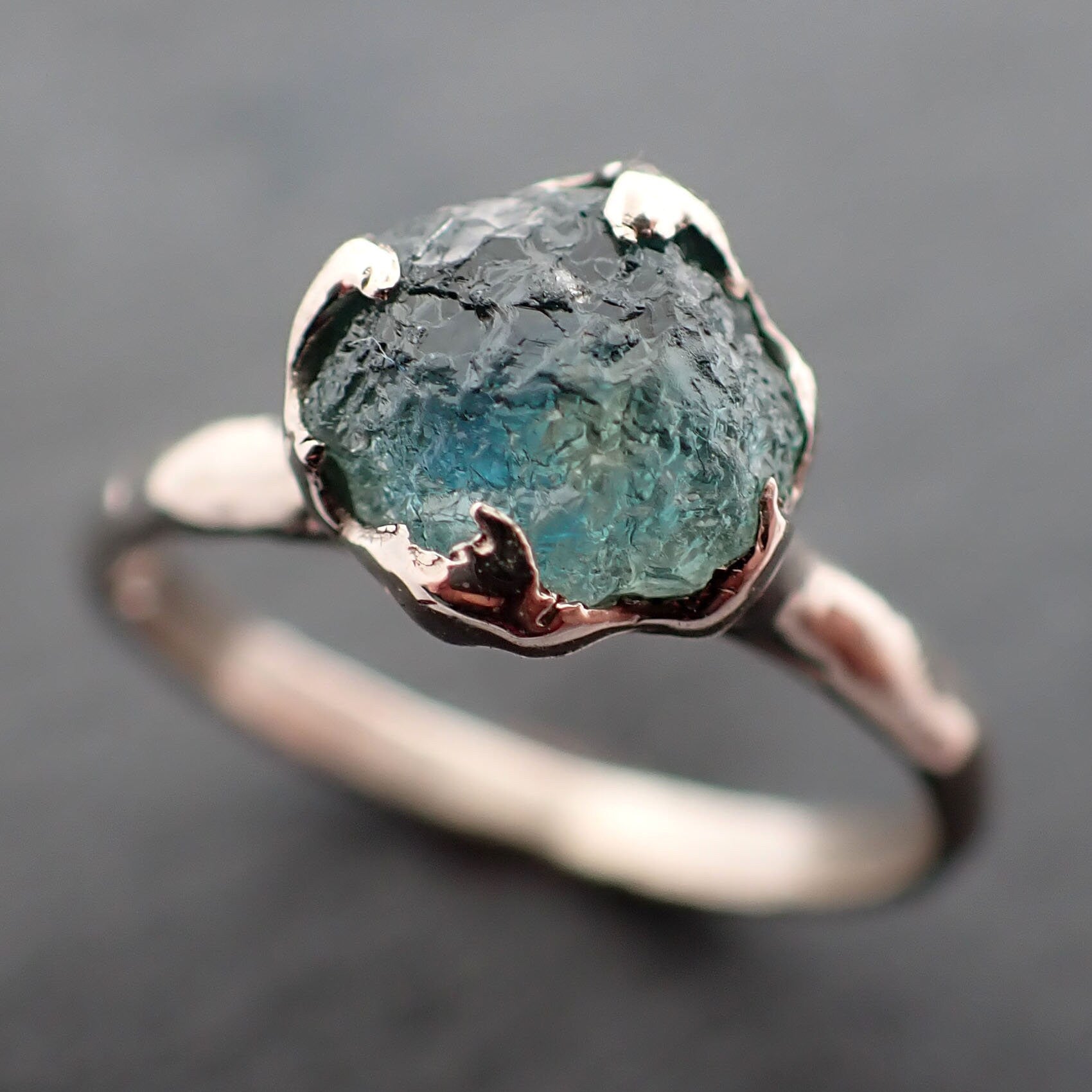 Raw Sapphire Montana sapphire 14k White Gold Engagement Ring Blue Wedding Ring Custom Gemstone Ring Solitaire Ring byAngeline 3413