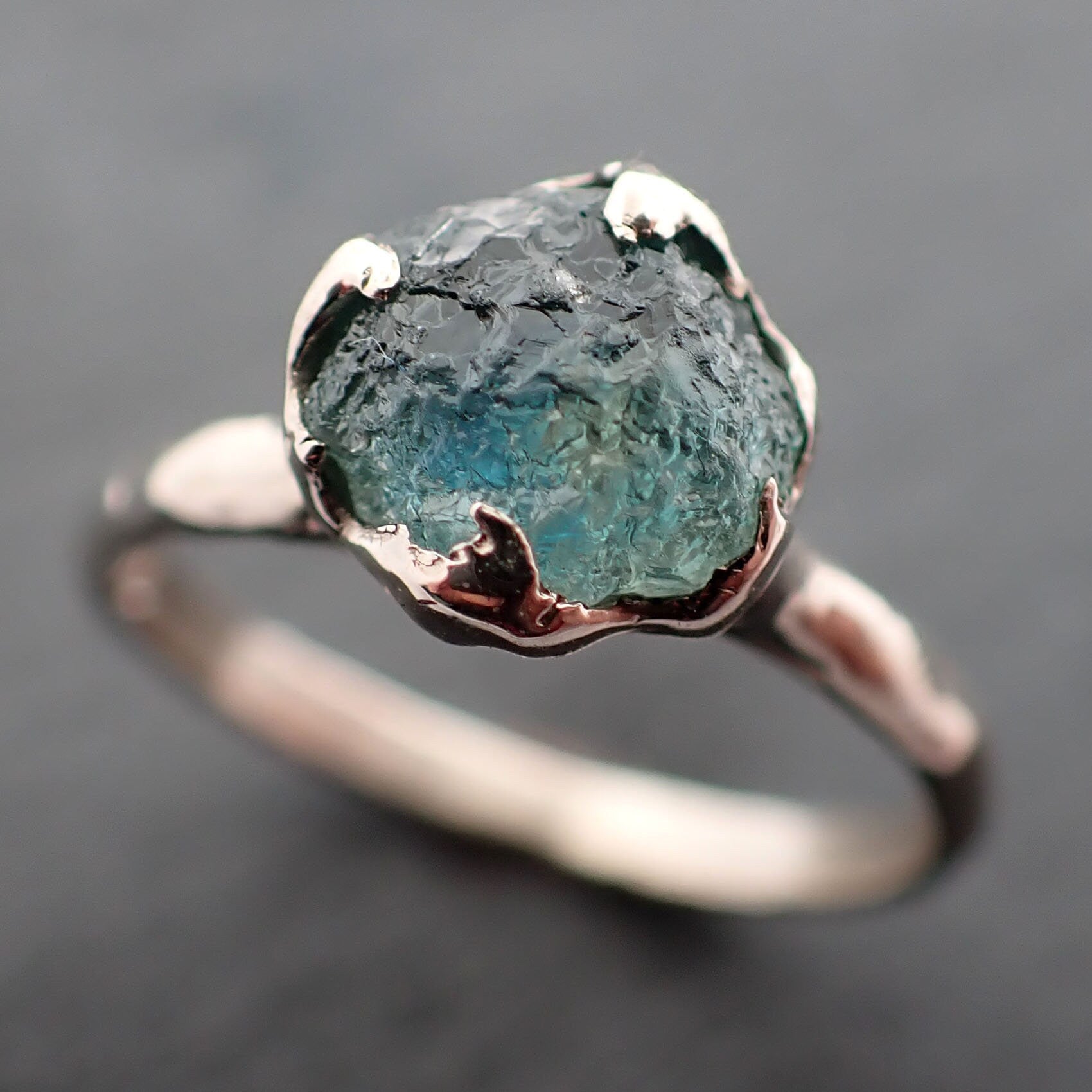 Raw Sapphire Montana sapphire 14k White Gold Engagement Ring Blue Wedd ...