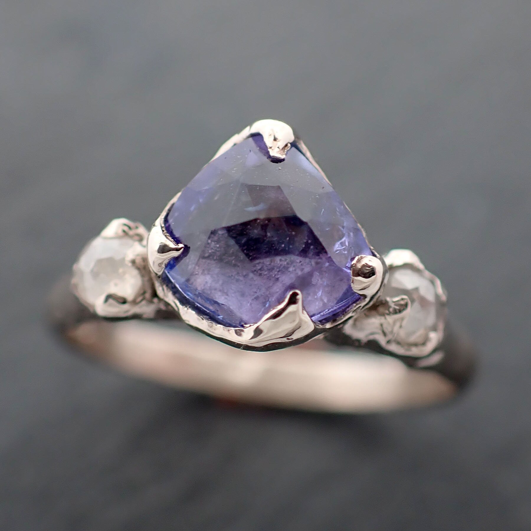 Lavender Sapphire with fancy cut diamonds 14k White Gold Multi stone Ring One Of a Kind Gemstone Ring Recycled gold 3417