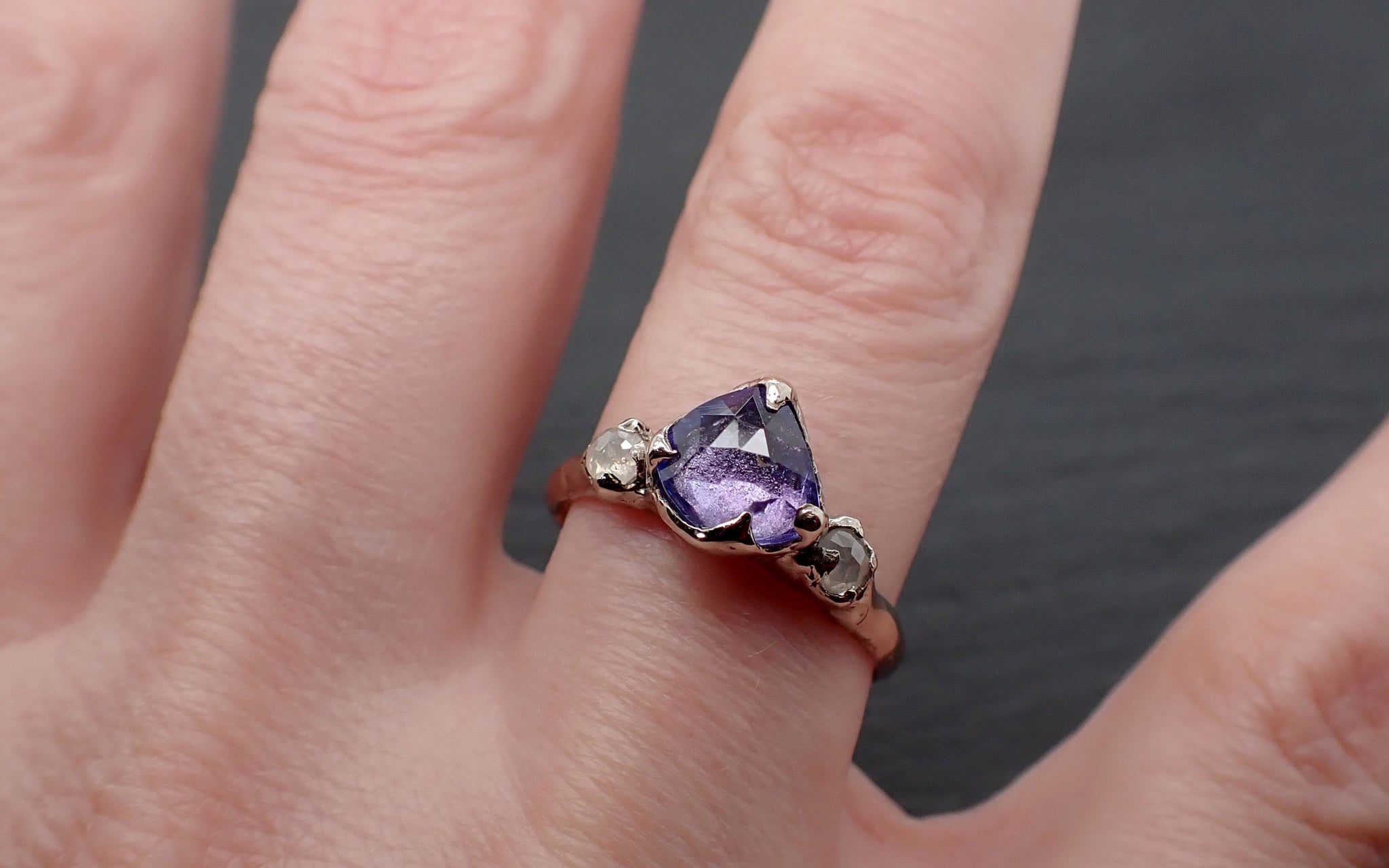 Lavender Sapphire with fancy cut diamonds 14k White Gold Multi stone Ring One Of a Kind Gemstone Ring Recycled gold 3417