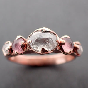 5 stone Fancy cut Diamond and Ruby Engagement Ring 14k Rose Gold Multi stone Wedding byAngeline 3420