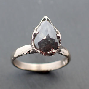 Fancy cut salt and pepper Diamond Solitaire Engagement 14k White Gold Wedding Ring byAngeline 3421