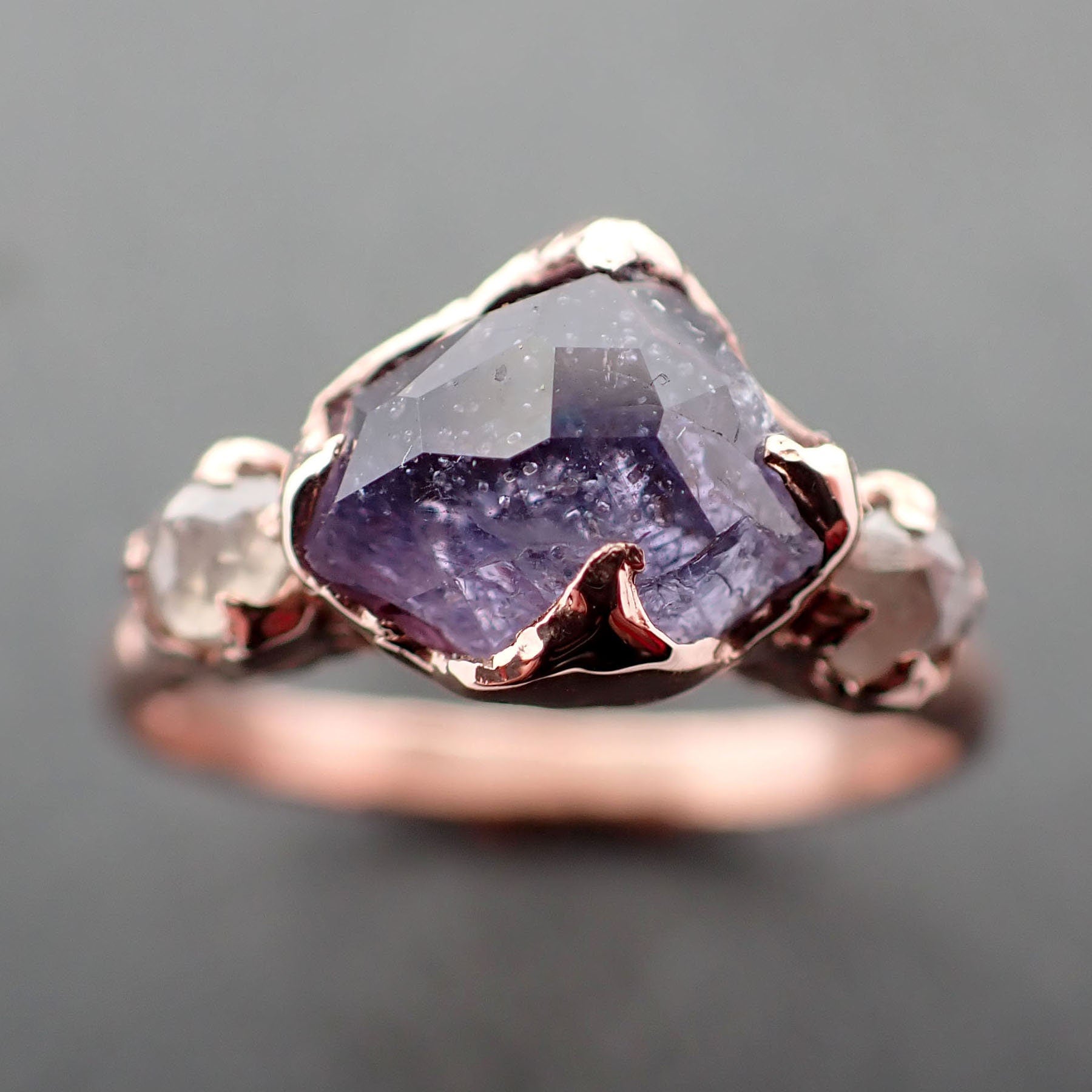 Partially Faceted Sapphire Raw Multi stone Rough Diamond 14k rose Gold Engagement Ring Wedding Ring Custom One Of a Kind Gemstone Ring 3423