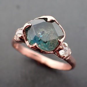 Partially faceted blue green Montana Sapphire and fancy Diamonds 14k Rose Gold Engagement Wedding Ring Gemstone Ring Multi stone Ring 3424