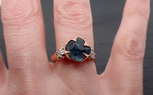 Partially faceted blue green Montana Sapphire and fancy Diamonds 14k Rose Gold Engagement Wedding Ring Gemstone Ring Multi stone Ring 3426