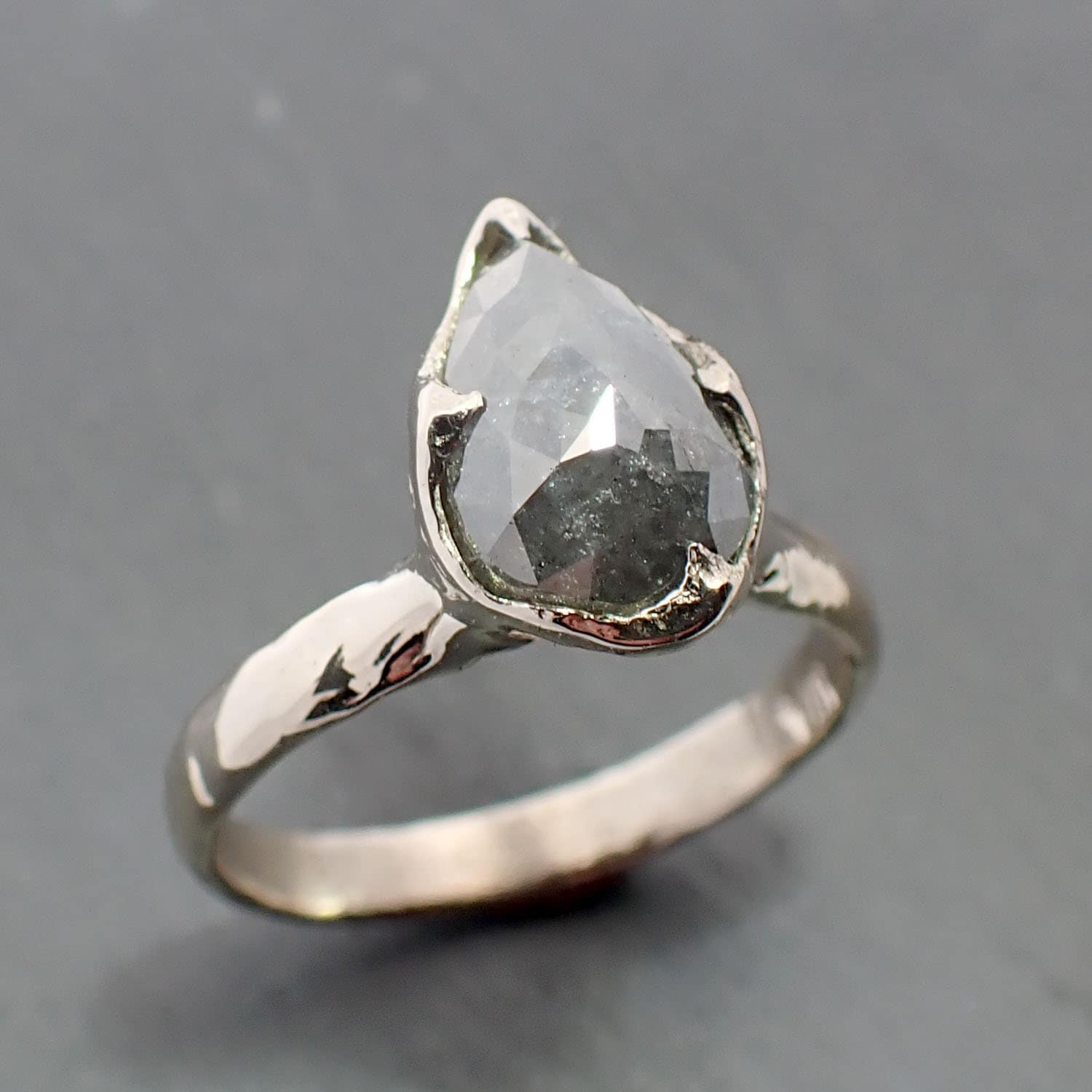 Fancy cut salt and pepper Diamond Solitaire Engagement 14k White Gold Wedding Ring byAngeline 3421