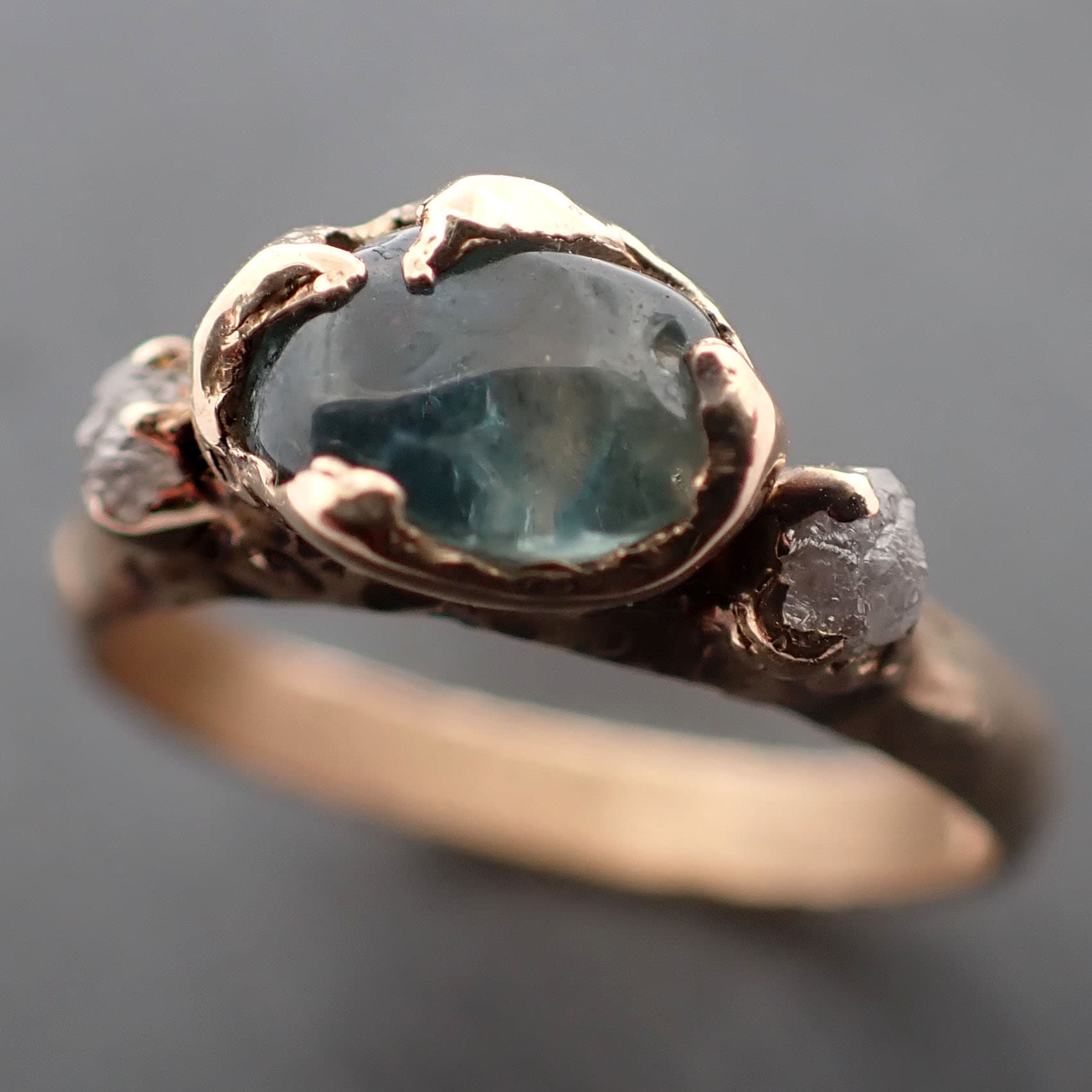 Sapphire tumbled yellow 14k gold Multi stone blue green tumbled gemstone ring 3432