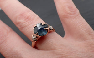 Partially faceted blue green Montana Sapphire and fancy Diamonds 14k Rose Gold Engagement Wedding Ring Gemstone Ring Multi stone Ring 3426