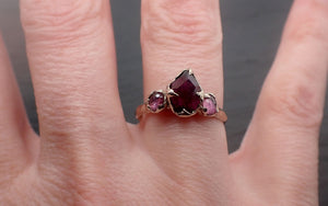 Partially Faceted Sapphire and ruby multi stone Engagement 14k White Gold setting Wedding Ring 3428