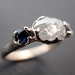 Faceted Fancy cut white Diamond and blue sapphire Multi stone Engagement 18k White Gold Wedding Ring byAngeline 3436