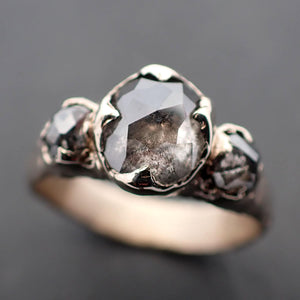 Fancy cut salt and pepper Diamond Multi stone Engagement 18k White Gold Wedding Ring Rough Diamond Ring byAngeline 3441
