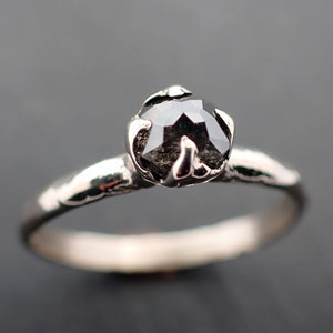Fancy cut salt and pepper Diamond Solitaire Engagement 14k White Gold Wedding Ring 3434