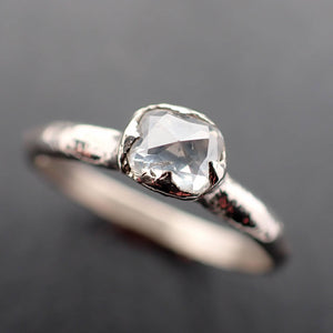 Faceted Fancy cut white Diamond Solitaire Engagement 14k White Gold Wedding Ring byAngeline 3436