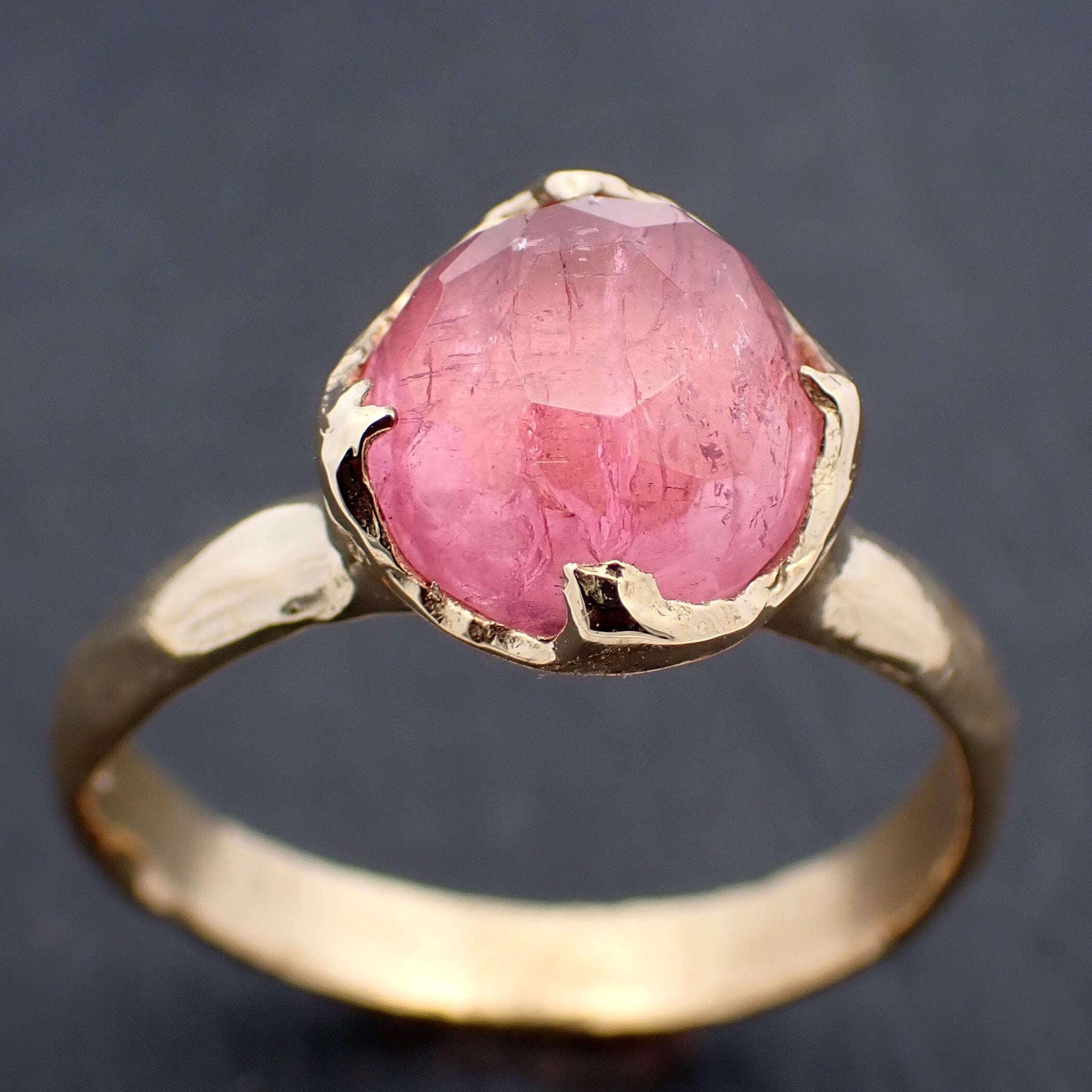 Fancy cut pink Tourmaline Gold Ring Gemstone Solitaire recycled 18k yellow gold statement cocktail statement 3443