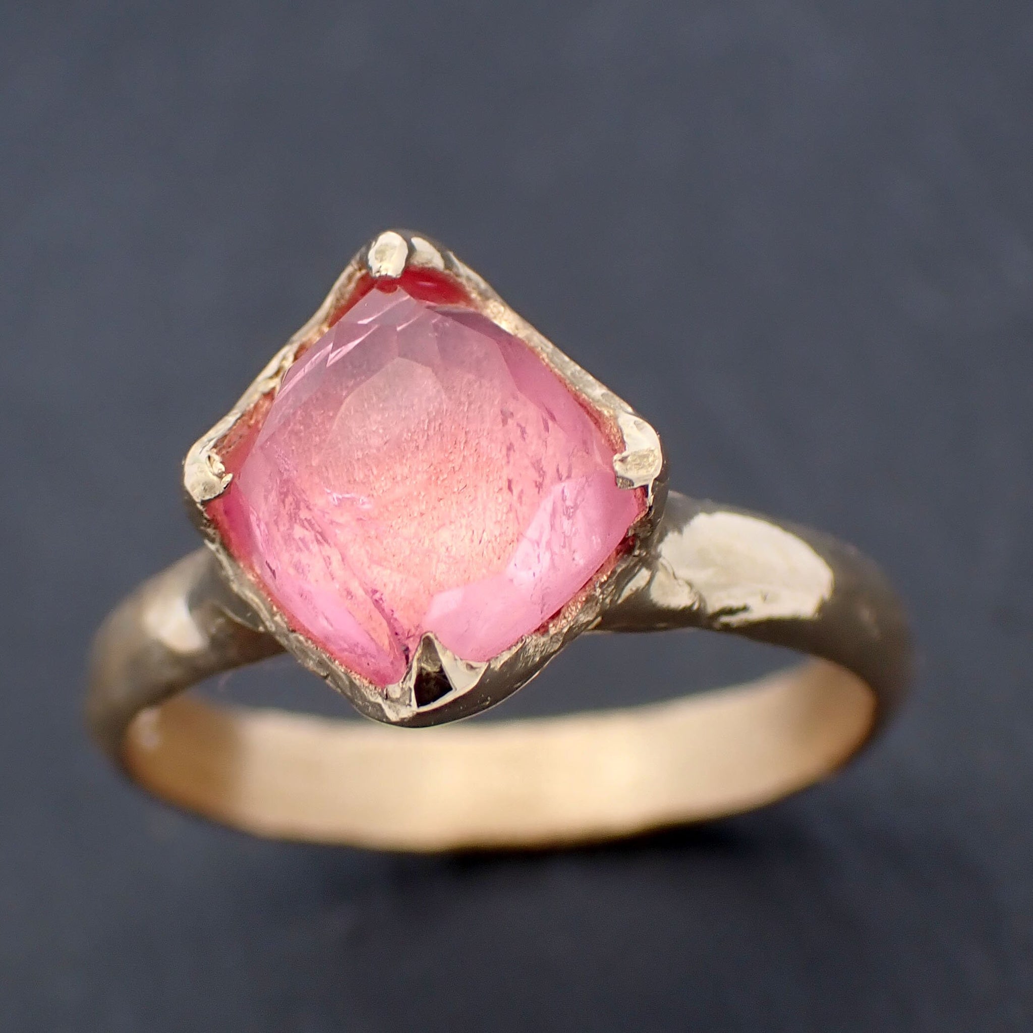 Fancy cut pink Tourmaline Gold Ring Gemstone Solitaire recycled 18k yellow gold statement cocktail statement 3444