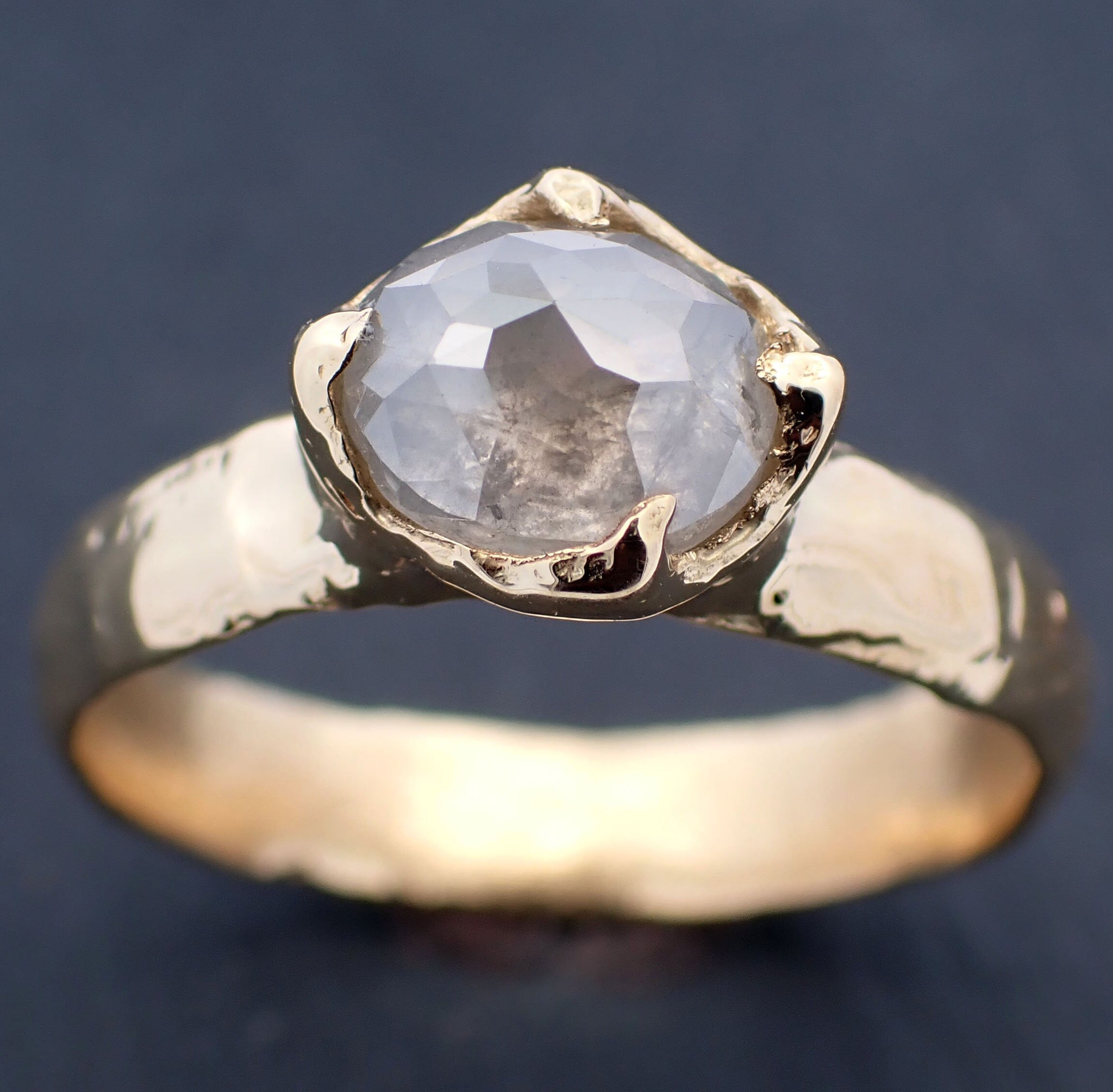Faceted Fancy cut White Diamond Solitaire Engagement 18k Yellow Gold Wedding Ring byAngeline 3445