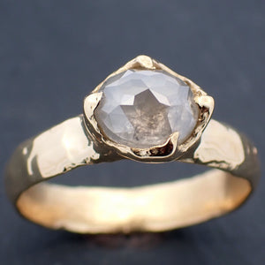 Faceted Fancy cut White Diamond Solitaire Engagement 18k Yellow Gold Wedding Ring byAngeline 3445