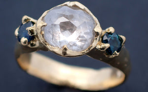 Fancy cut White Diamond Engagement ring with side Burma sapphires 18k yellow Gold Multi stone Wedding Ring byAngeline 3449