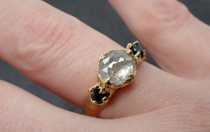 Fancy cut White Diamond Engagement ring with side Burma sapphires 18k yellow Gold Multi stone Wedding Ring byAngeline 3449