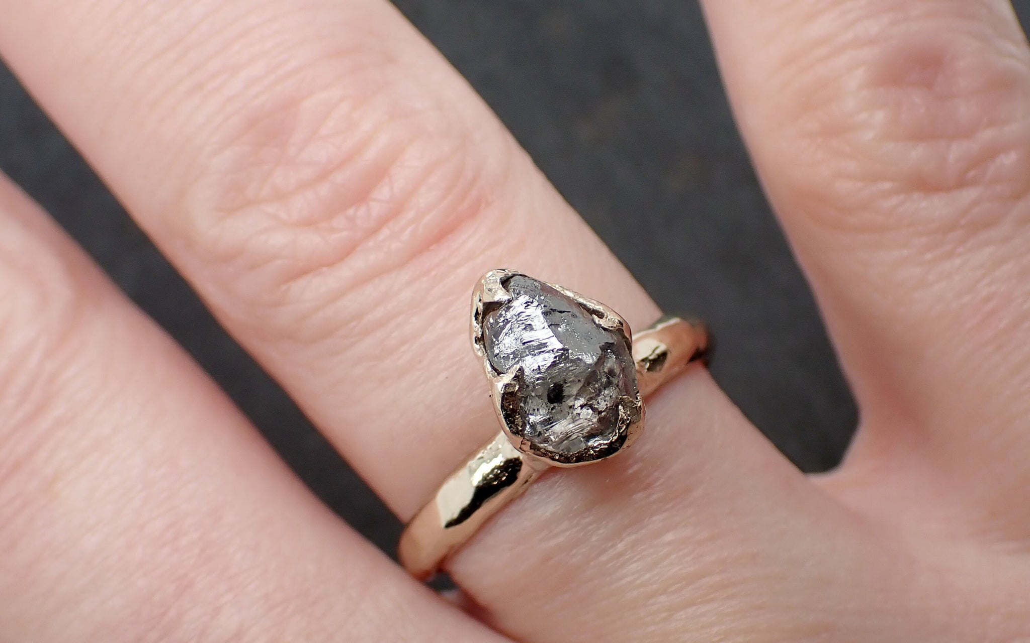 Raw salt and pepper Diamond Solitaire Engagement Ring 18k White Gold Rough Diamond ring byAngeline 3449