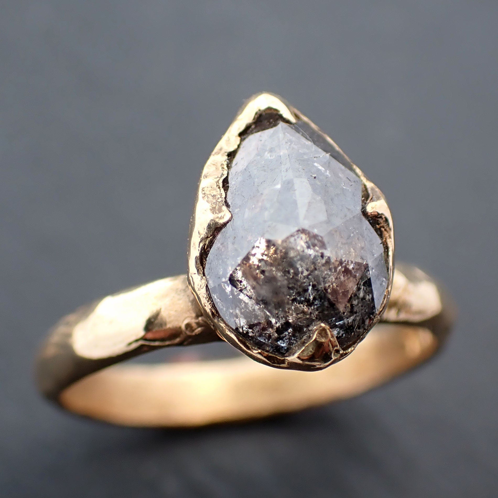 Fancy cut salt and pepper Diamond Solitaire Engagement 18k yellow Gold Wedding Ring Diamond Ring byAngeline 3456