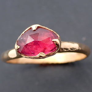 Tourmaline Yellow 18k Gold Ring Fancy cut red Gemstone Solitaire recycled statement cocktail statement 3458