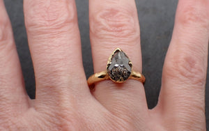 Fancy cut salt and pepper Diamond Solitaire Engagement 18k yellow Gold Wedding Ring Diamond Ring byAngeline 3456