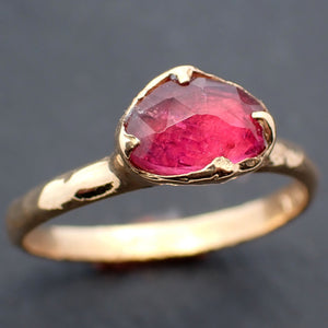 Tourmaline Yellow 18k Gold Ring Fancy cut red Gemstone Solitaire recycled statement cocktail statement 3458