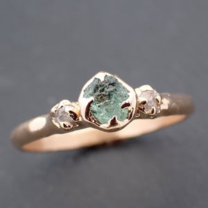 Dainty Raw green Montana Sapphire and rough diamonds Yellow 14k Gold Engagement Wedding Gemstone Multi stone ring 3461
