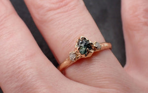 Dainty Raw green Montana Sapphire and rough diamonds Yellow 14k Gold Engagement Wedding Gemstone Multi stone ring 3462