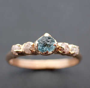 Dainty Raw green Montana Sapphire and rough diamonds Yellow 14k Gold Engagement Wedding Gemstone Multi stone ring 3463