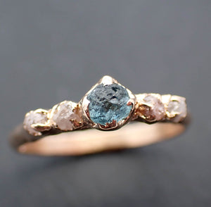 Dainty Raw green Montana Sapphire and rough diamonds Yellow 14k Gold Engagement Wedding Gemstone Multi stone ring 3463