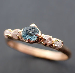 Dainty Raw green Montana Sapphire and rough diamonds Yellow 14k Gold Engagement Wedding Gemstone Multi stone ring 3463