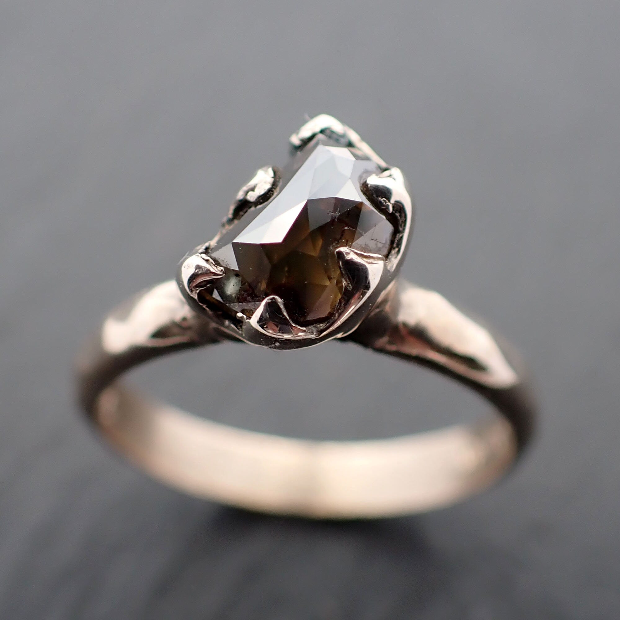 Fancy Cut Cognac Half Moon Diamond Solitaire Engagement 14k White Gold Wedding Ring byAngeline 3466