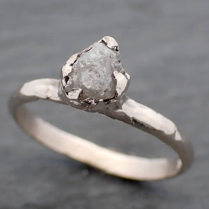 Raw White Diamond Solitaire Engagement Ring 14k White Gold Stacking Rough Diamond byAngeline 3468