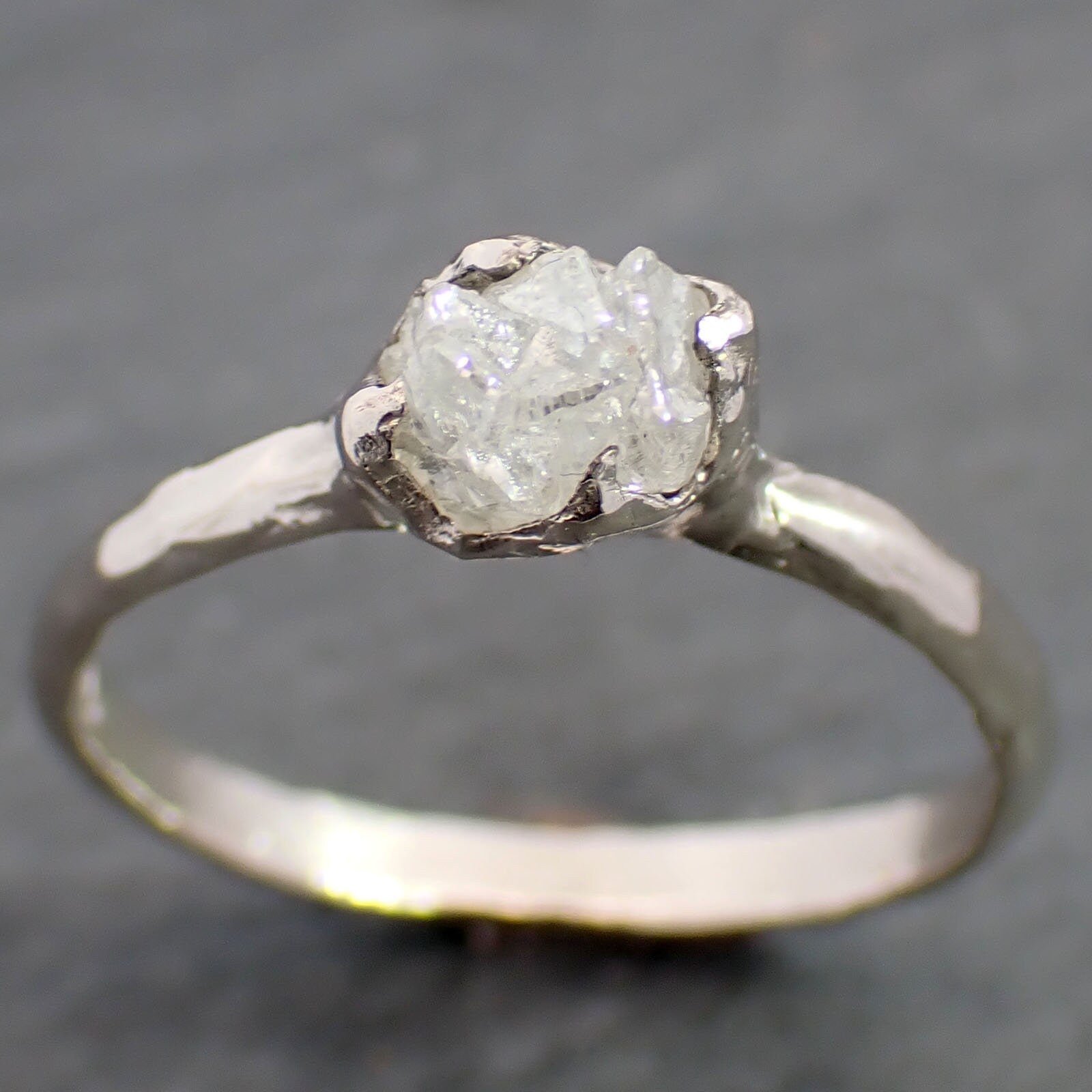 Raw White Diamond Solitaire Engagement Ring 14k White Gold Stacking Rough Diamond byAngeline 3469