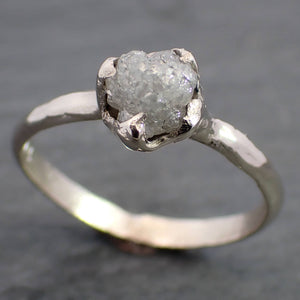 Raw White Diamond Solitaire Engagement Ring 14k White Gold Stacking Rough Diamond byAngeline 3470