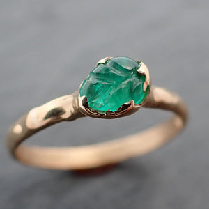Carved Leaf Emerald Solitaire yellow 14k Gold Ring Birthstone One Of a Kind Gemstone Ring Recycled 3472